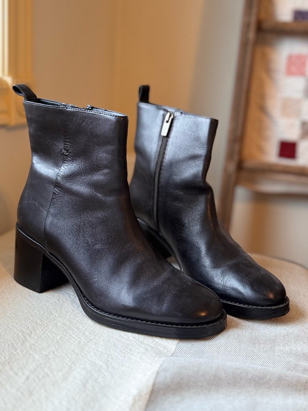 Vince Camuto Black Leather Block Heel Ankle Boots